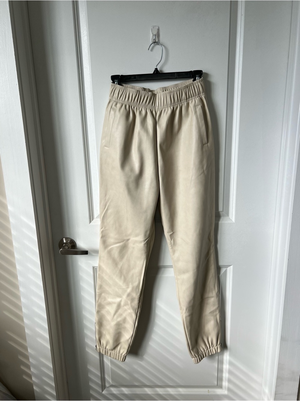Avec Les Filles Cream Faux-Leather Jogger Pants
